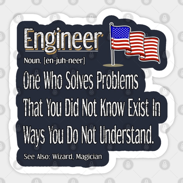 Funny Engineer Definition Awesome Engineering Gift With Us Flag Graphic Sticker by Inspireshirt